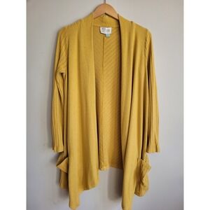 Saturday Sunday Anthropologie Mustard Yellow Open Front Cardigan Ribbed Pocket M